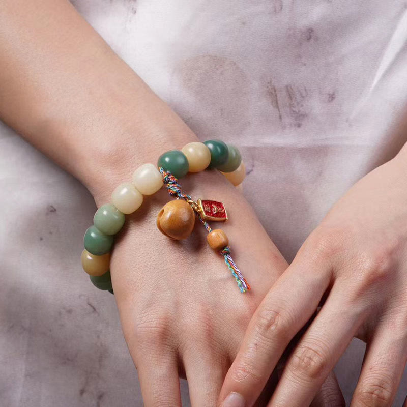 Fortune Jewel Natural Gradient Bodhi Seed Wisdom Wooden Fish Drum Charm Bracelet
