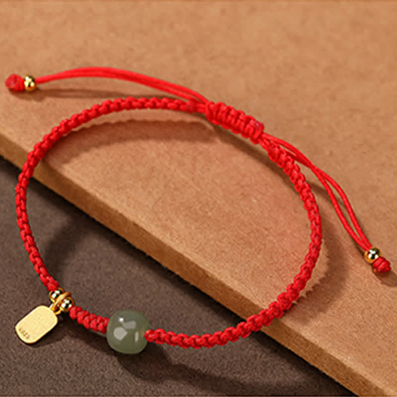 Fortune Jewel 925 Sterling Silver Hetian Jade Blessing Wealth Red String Bracelet