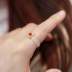 Fortune Jewel White Agate Cyan Jade Turquoise Red Agate Luck Protection Ring