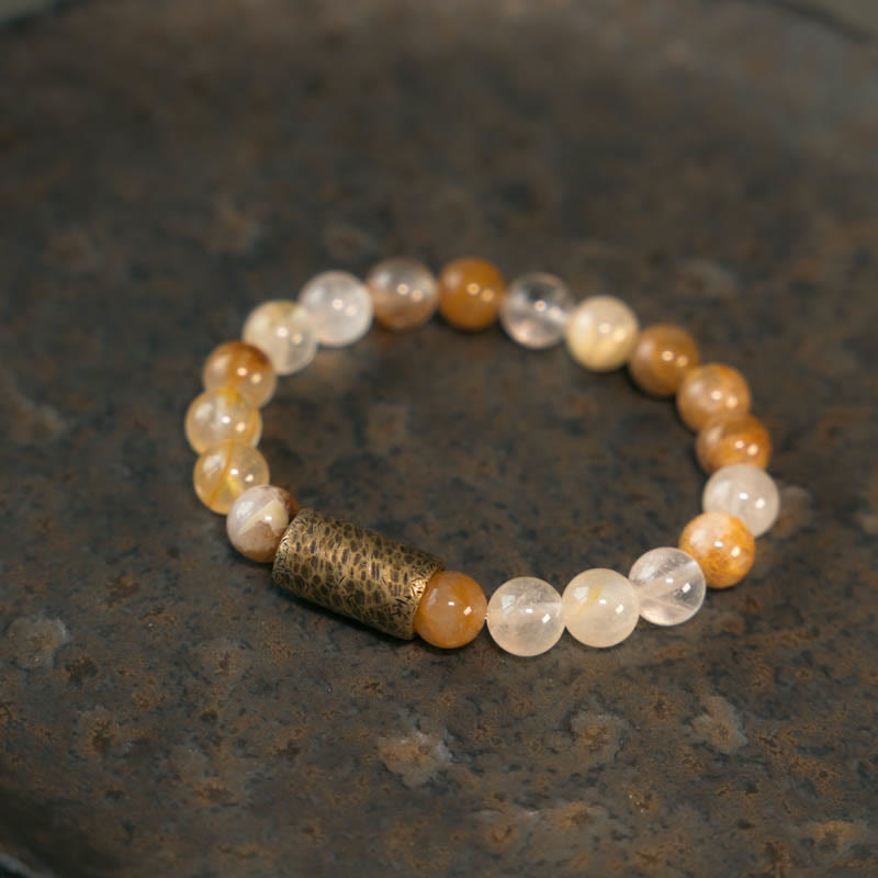 Fortune Jewel White Crystal Red Hematoid Quartz Gold Rutilated Quartz Purple Phantom Protection Bracelet