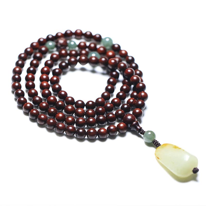 Fortune Jewel Tibetan Small Leaf Red Sandalwood Jade Mala Meditation Bracelet