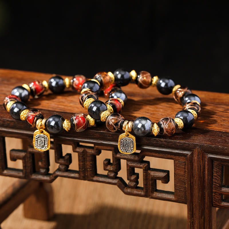 Fortune Jewel Tibetan Zakiram Goddess of Wealth Liuli Glass Incense Ash Porcelain Bead Luck Bracelet
