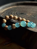 Natural Blue Water Jadeite Bracelet with 10mm Beads & Indian Old Sandalwood – Single Wrap, Unisex