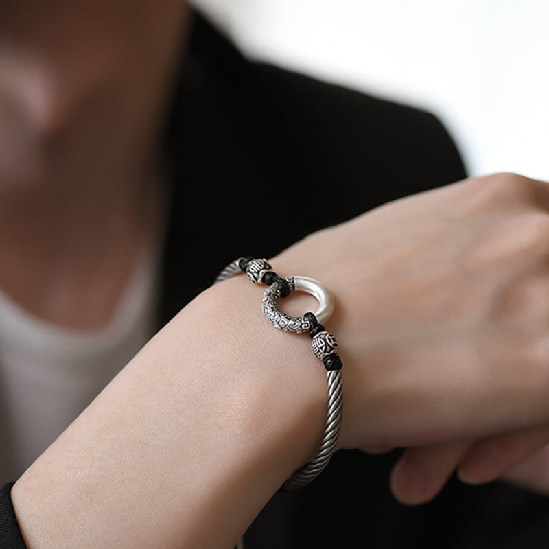 Fortune Jewel 999 Sterling Silver Fu Character Peace Buckle Copper Coin Auspicious Clouds Fortune Bracelet