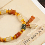 Fortune Jewel Natural Golden Silk Jade Gourd Wealth Charm Bracelet