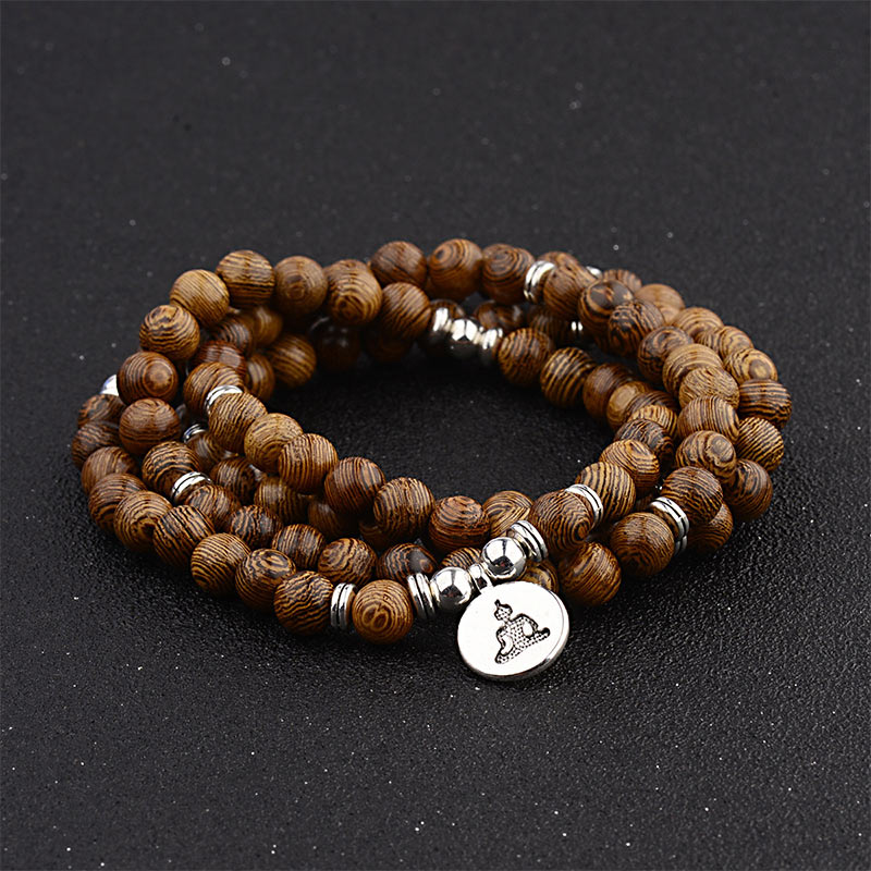 Fortune Jewel Tibetan Lightning Strike Wood Bracelet Lotus Buddha Mala