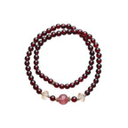 Fortune Jewel 14K Gold Plated Natural Garnet Strawberry Quartz Stability Double Wrap Bracelet