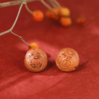 Fortune Jewel Natural Peach Wood Chinese Zodiac Fu Character Carved Cinnabar Wealth Bracelet