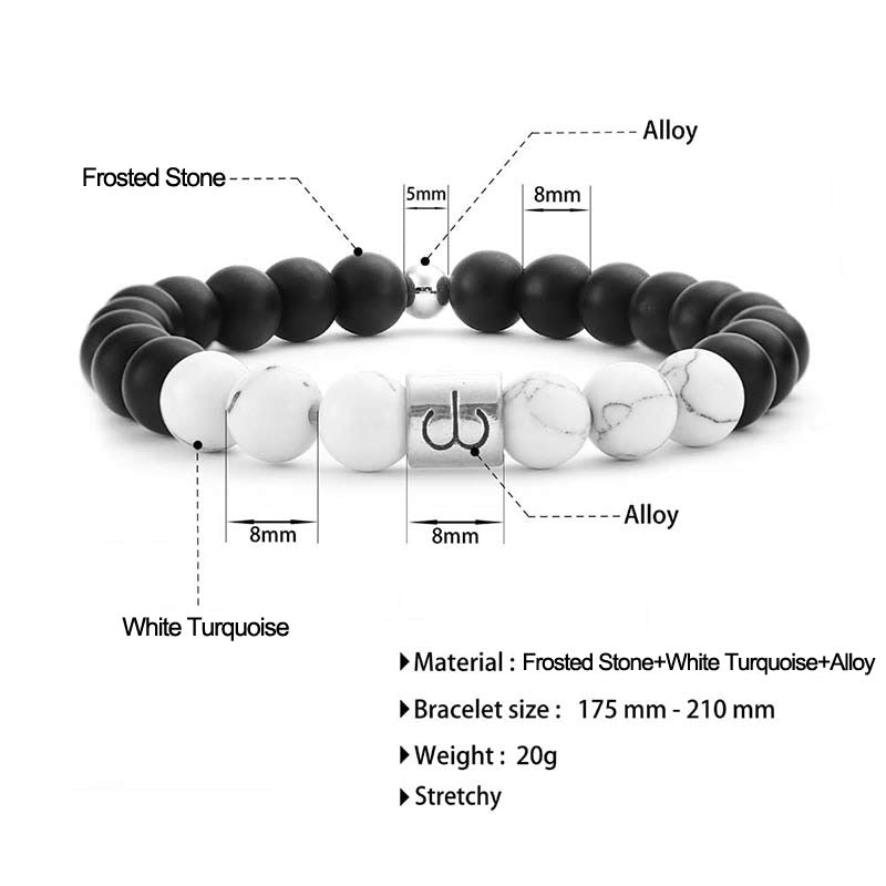 Fortune Jewel 12 Constellations of the Zodiac Natural Frosted Stone White Turquoise Bead Fortune Bracelet