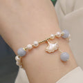Fortune Jewel Natural Aquamarine Pearl Healing Ginkgo Leaf Butterfly Charm Bracelet