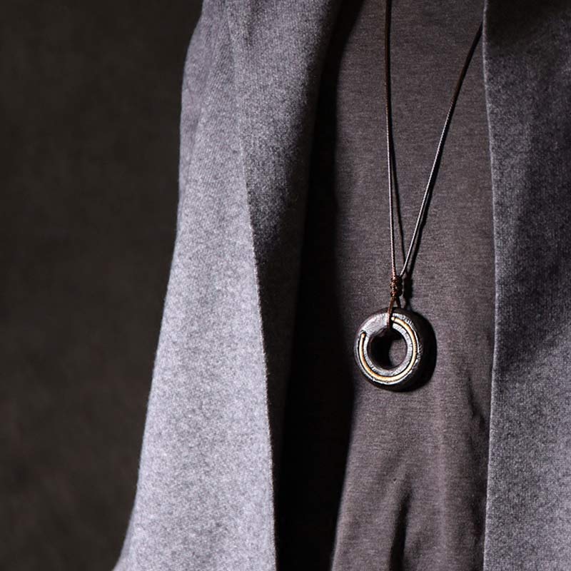 Fortune Jewel Zen Circle Ebony Wood Peace Calm Necklace Pendant Fortune Jewel