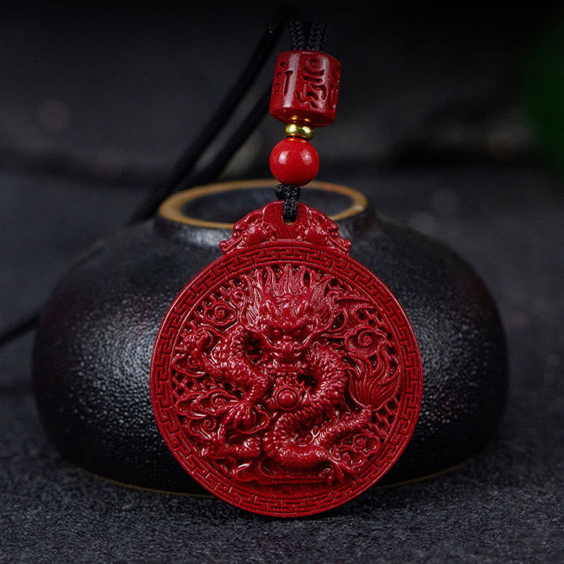 Fortune Jewel Year of the Dragon Natural Cinnabar Dragon Protection Necklace Pendant