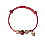 Fortune Jewel 14K Gold Plated Hetian Jade Cinnabar Lotus Luck Handcrafted Rope Bracelet