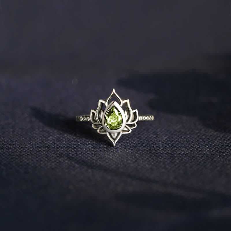 Fortune Jewel Sterling Silver Lotus Zircon Blessing Protection Ring