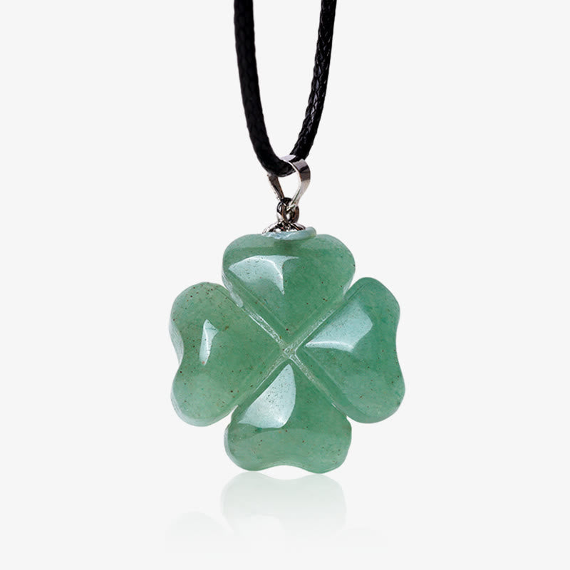 Fortune Jewel 925 Sterling Silver Green Aventurine Four Leaf Clover Luck Leather Rope Necklace Pendant