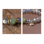 Fortune Jewel Chinese Zodiac Natal Buddha 925 Sterling Silver Natural Moonstone Hetian Jade Positive Bracelet