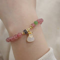 Fortune Jewel Natural Strawberry Quartz Jade Peace Buckle Coin Purse Healing Bracelet