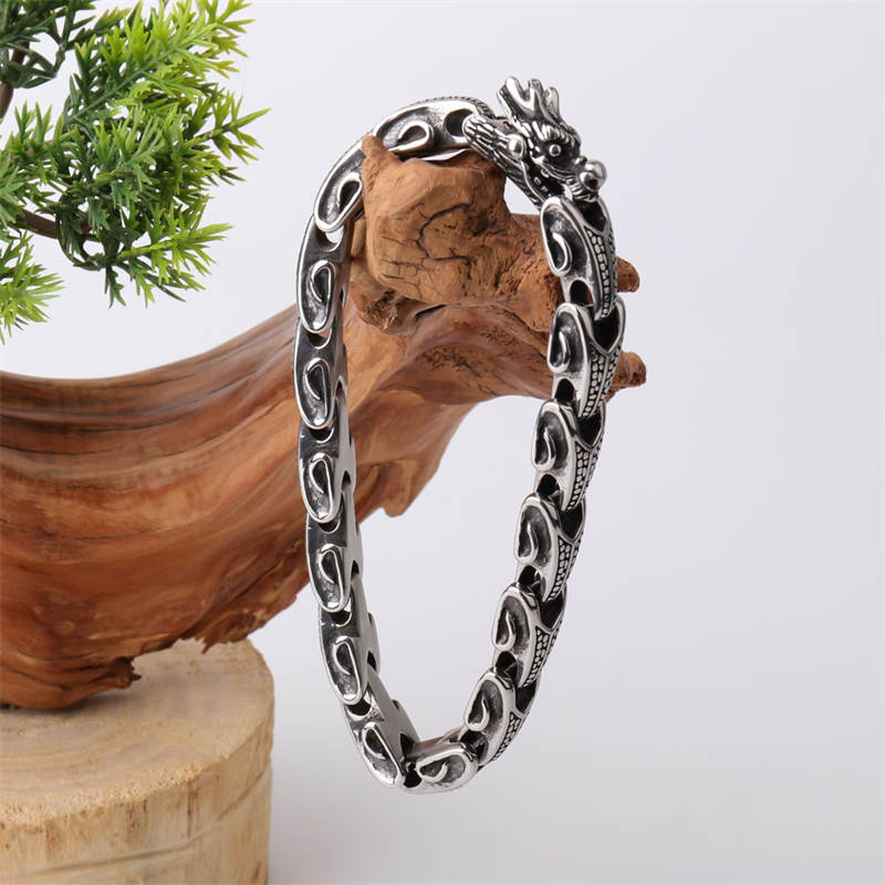 Fortune Jewel Dragon Titanium Steel Luck Bracelet Bangle Fortune Jewel