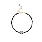 Fortune Jewel 14K Gold Plated Black Spinel White Crystal Cute Cat Tridacna Stone Healing Bracelet