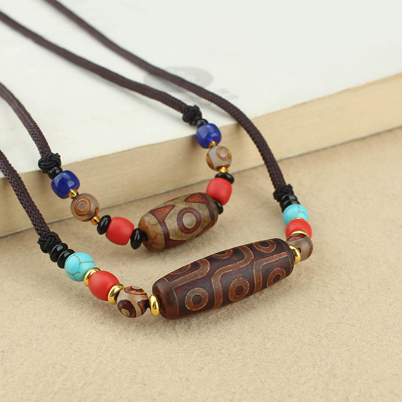 Fortune Jewel Tibetan Nine-Eye Dzi Bead Three-eyed Dzi Bead Protection String Necklaces Pendant