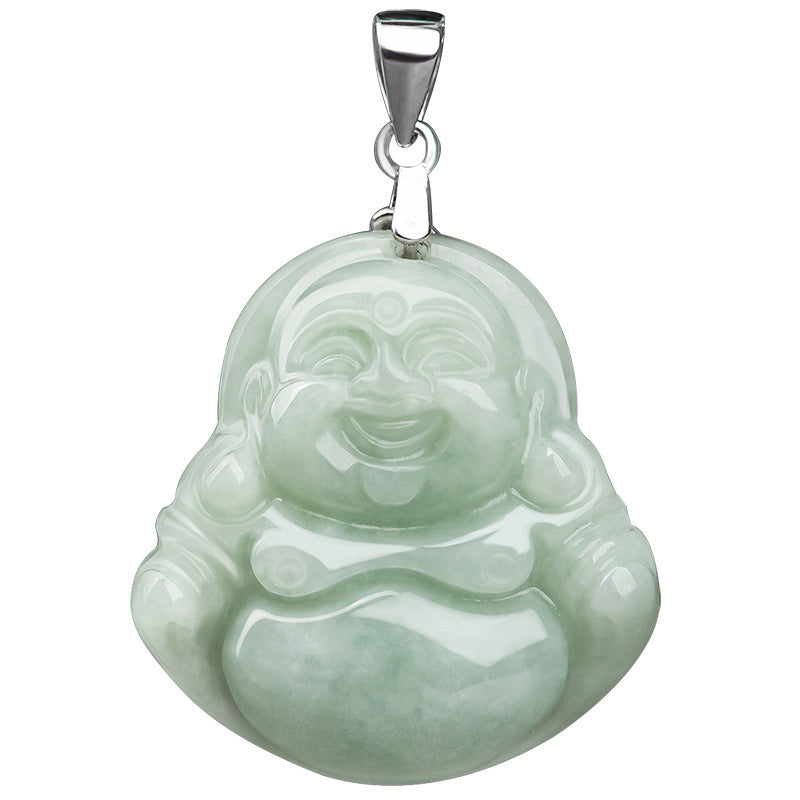 Fortune Jewel Laughing Buddha Jade Blessing Titanium Steel Chain Necklace Pendant Fortune Jewel