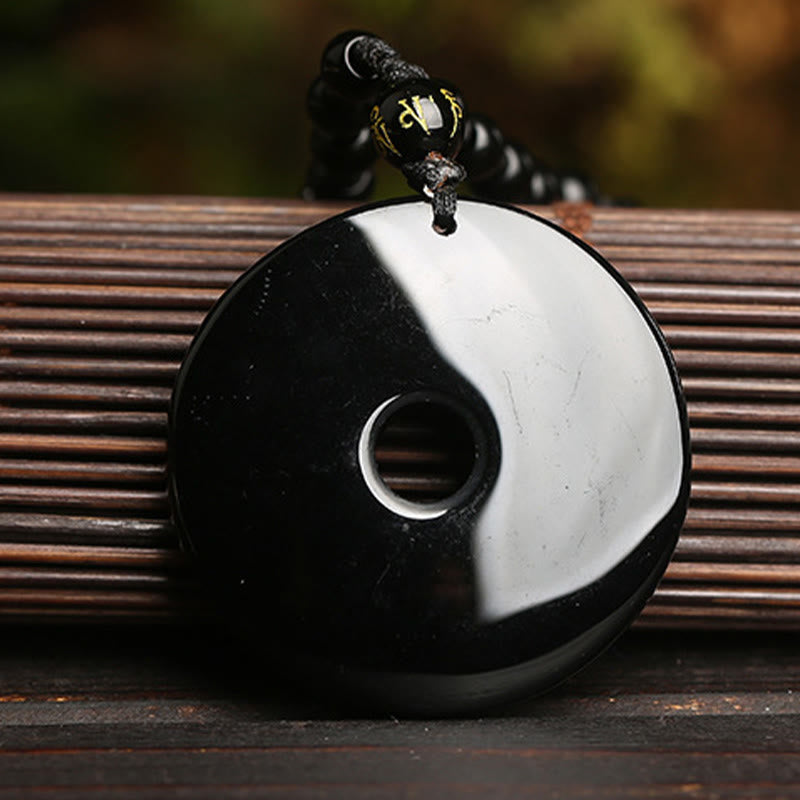 Fortune Jewel Natural Black Obsidian Peace Buckle Pixiu Bead Rope Strength Necklace Pendant