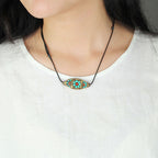 Fortune Jewel Tibet Turquoise Bead Marquise Pattern Protection Strength Necklace Pendant