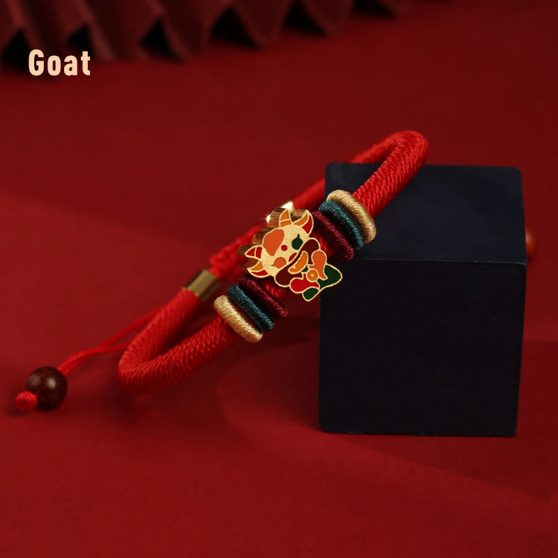Fortune Jewel Handmade 925 Sterling Silver Year of the Dragon Cute Chinese Zodiac Luck Braided Red Bracelet