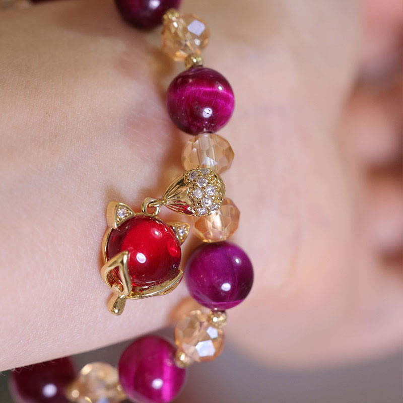 Fortune Jewel Red Tiger Eye PiXiu Fox Protection Self Confidence Bracelet