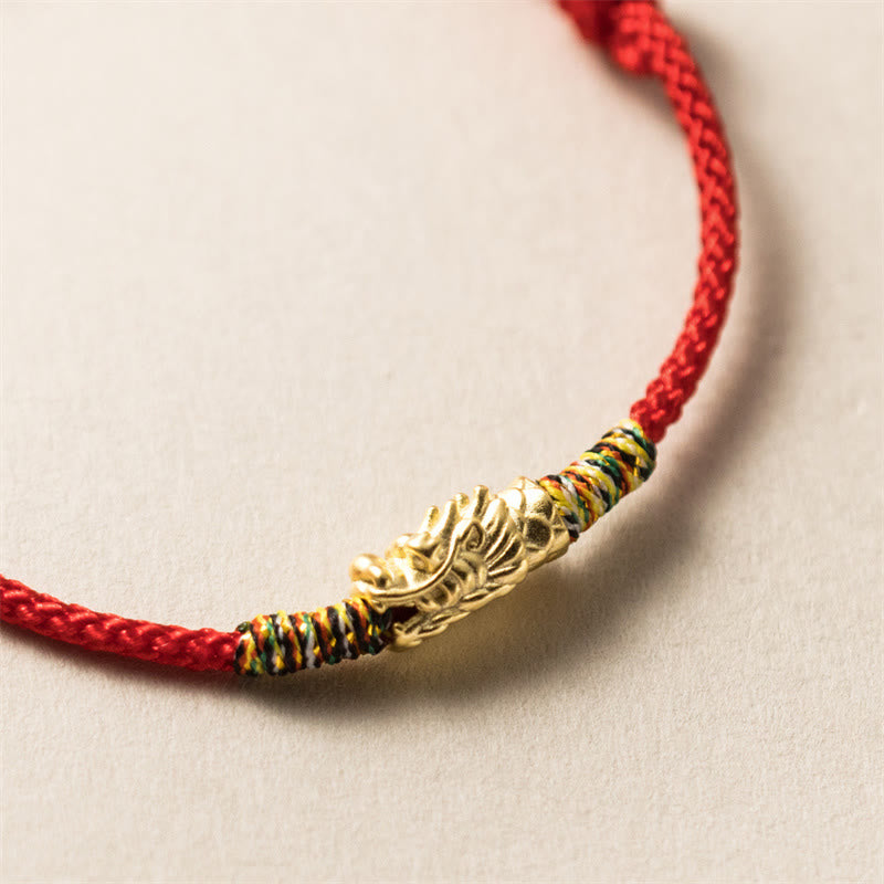 Fortune Jewel 925 Sterling Silver Year of the Dragon Luck Strength Red Rope Bracelet