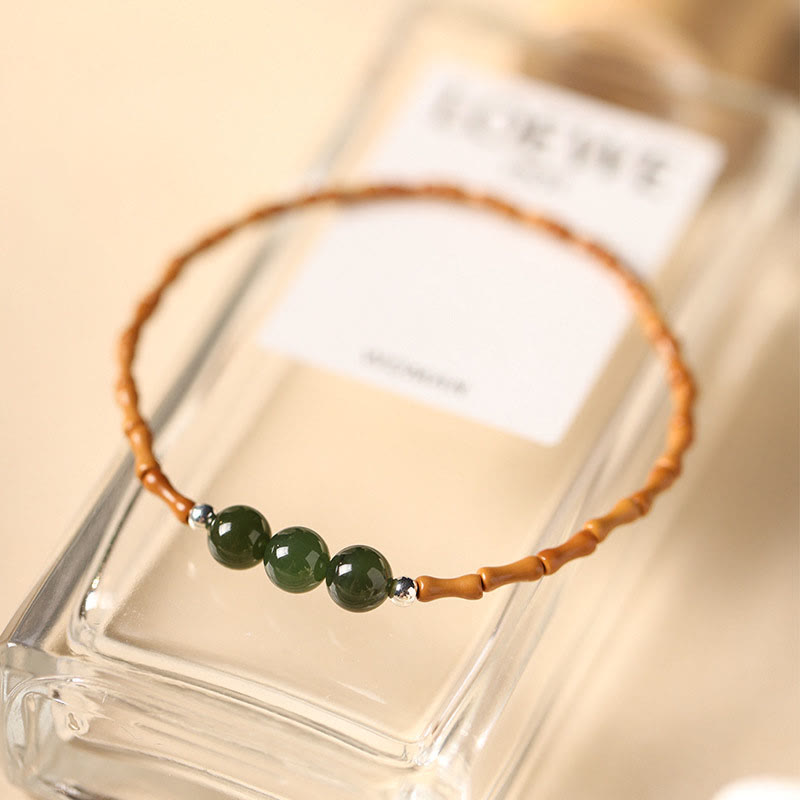 Fortune Jewel Natural Olive Pit Bamboo Pattern Hetian Jade Beads Luck Bracelet