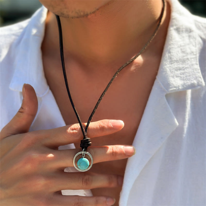 Fortune Jewel Round Turquoise Stone Protection Strength Necklace Pendant