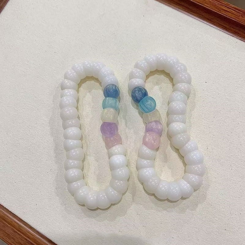 Buddha3bodhi 12mm Angled-Cut White Bodhi Bracelet with Rainbow Cat's Eye Beads