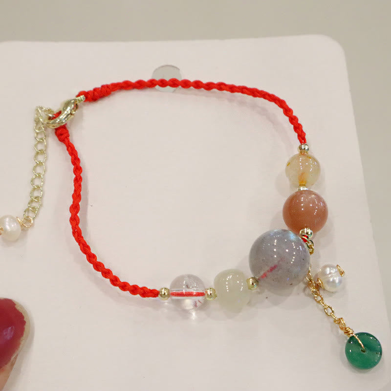 Fortune Jewel Moonstone Sunstone Beads Peace Buckle Charm Healing Bracelet