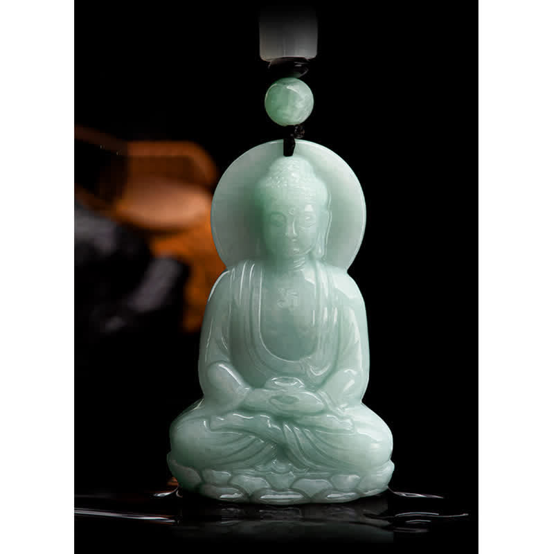 Fortune Jewel Amitabha Buddha Jade Amulet Compassion String Necklace Fortune Jewel