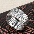 Fortune Jewel 999 Sterling Silver Lotus Symbol Heart Sutra Protection Ring Fortune Jewel