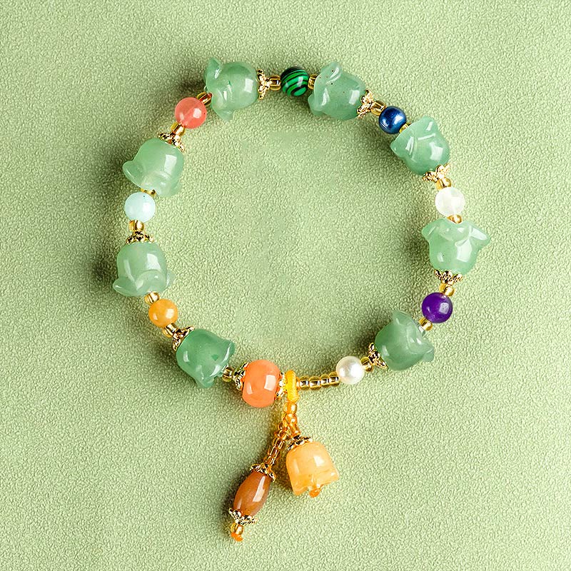 Fortune Jewel Green Aventurine Magnolia Flower Luck Bracelet