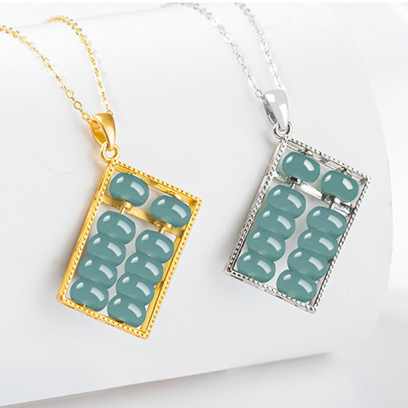 Fortune Jewel Natural Jade Abacus Pattern Abundance Titanium Steel Chain Necklace Pendant