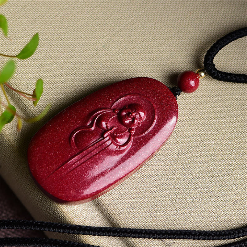 Fortune Jewel Laughing Buddha Yin Yang Chinese Zodiac Gourd Natural Cinnabar Blessing Necklace Pendant