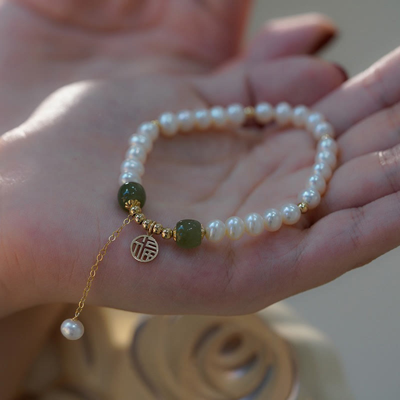 Fortune Jewel Natural Pearl Hetian Jade Happiness Wisdom Bead Bracelet
