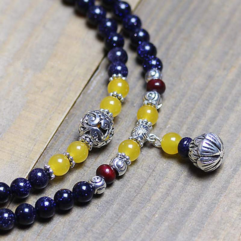 Fortune Jewel Blue Sandstone Wealth Charm Bracelet Mala