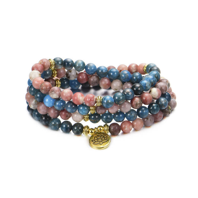 Fortune Jewel Lazurite Picasso Jasper Amazonite Rhodonite Apatite Positive Lotus Prayer Bead Bracelet