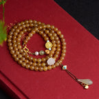 Fortune Jewel Natural Hetian Topaz Amber Lotus White Jade Pearl Success Bracelet