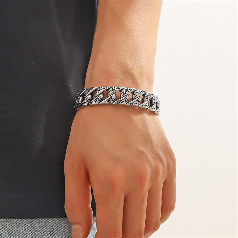 Fortune Jewel Tibetan Om Mani Padme Hum Mantra Titanium Steel Peace Cuf Bangle Bracelet