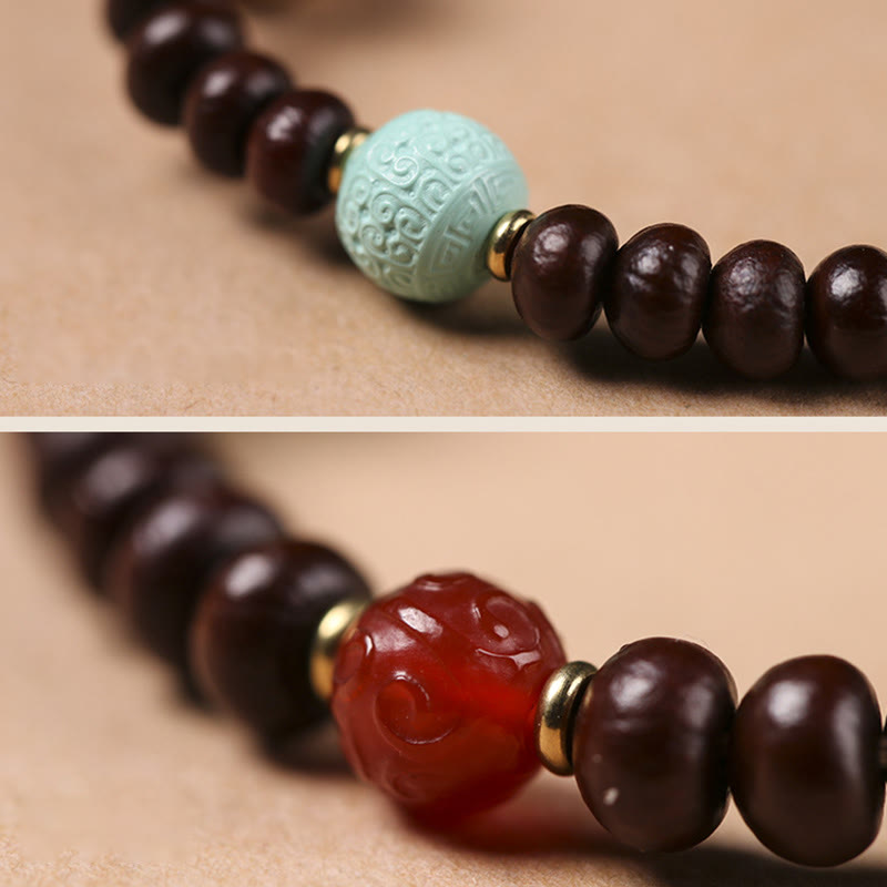 Fortune Jewel Natural Tibet Purple Bodhi Seed Dzi Bead God of Wealth Wisdom Bracelet