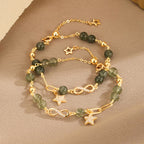 Fortune Jewel 14k Gold Plated Copper Green Rutilated Quartz Möbius Loop Eternal Love Star Protection Bracelet