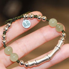 Fortune Jewel 925 Sterling Silver Natural Jade Fu Character Bamboo Abundance Bracelet