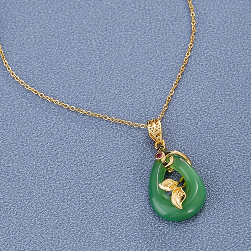 Fortune Jewel Jade Oval Pattern Blessing Fortune Necklace Pendant