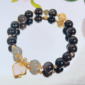 Fortune Jewel Natural Silver Sheen Obsidian Love Heart Star Flower Protection Bracelet
