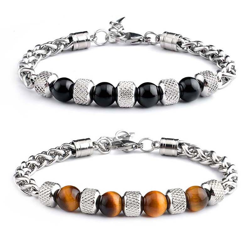 Fortune Jewel Black Onyx Tiger Eye Bead Courage Bracelet